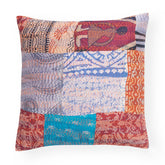 Patchwork Kantha Cushion Cover, Red & Blue 16x16 - Eyaas